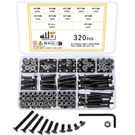 Ewwtrey 320 Pcs M5 Screws Set, Countersunk Hex Socket Head Cap Screws and Nuts Set, M5 Bolts and Nuts Assortment, Hexagonal Flat Head Machine Screw, with Wrench