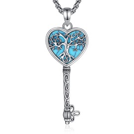 CELESTIA Tree of Life Necklace 925 Silver Women's Tree of Life with Pendant Women's Jewellery Gift for Mother's Day for Mum Grandma Aunt, Sterling Silver, Created Turquoise