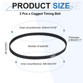 PATIKIL 2pcs 160XL Rubber Timing Belt 80 Teeth 10mm Width 5.08mm Pitch Synchronous Closed Loop Geared Drive Belt Black for Industrial