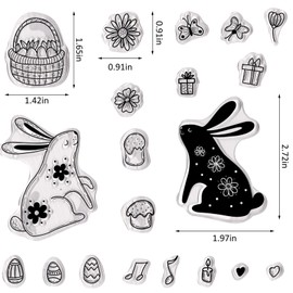 Happy Easter Clear Stamps for Card Making Bunny Rabbit Egg Basket Gifts Rubber Stamps Easter Transparent Silicone Seals for Easter Spring DIY Scrapbooking Embossing Paper Card Album Craft Supplies