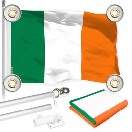 G128 Combo Pack: 6 Ft Aluminum Spinning Flagpole (Silver) & Ireland Irish Flag 3x5 Ft, LiteWeave Pro Series Printed 150D Polyester, 4 Corner Brass Grommets | Pole with Flag Included
