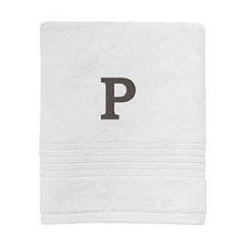 Avanti Linens - Monogram Embroided Hand Towel, 100% Cotton Bathroom Decor, P, White/Gray