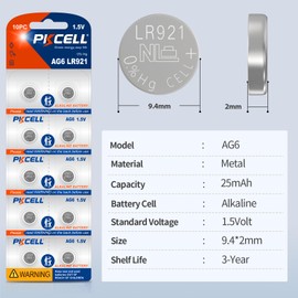 PKCELL 30 Pack SR920SW Watch Battery AG6 370 371 Button Coin Cell Long Lasting 1.5V Alkaline Batteries