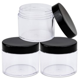 Beauticom 2 oz./ 60 Grams/ 60 ML (Quantity: 3 Packs) Thick Wall Round Clear Plastic LEAK-PROOF Jars Container with BLACK Lids for Cosmetic, Lip Balm, Lip Gloss, Creams, Lotions, Liquids