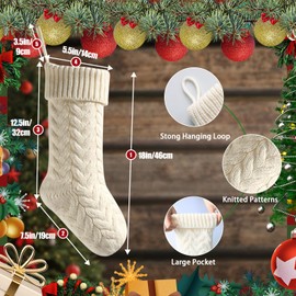 meioro Christmas Stockings with Greeting Card, 46cm/18in Large Size Cable Knit Christmas Stocking, Fireplace Hanging Xmas Stocking for Holiday Family Party Festival Decorations(White, 1 Pack)