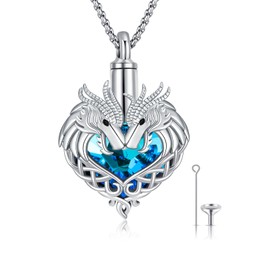 Dragon Urn Necklace 925 Sterling Silver Celtic Dragon Pendant Necklace with Crystals and Funnel Filler Memorial Jewelry Gift for Women