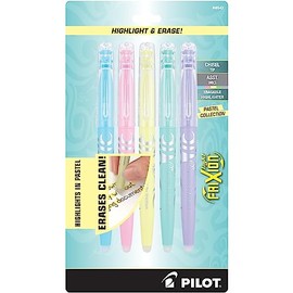 Pilot FriXion Light Pastel Collection Marcadores borrables con punta de cincel, Yellow, Pink, Green, Purple & Blue, Paquete-de-5
