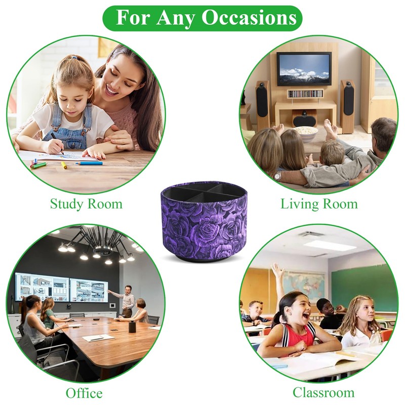 QIELIZI Round Leather Art Supply Organizer,Remote Control Holder,360 Degree Rotating,Multi-Functional