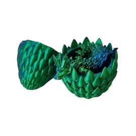 3D Printed Crystal Dragon Egg with Dragon Inside, 3D Articulated Dragon Toy. (Green)