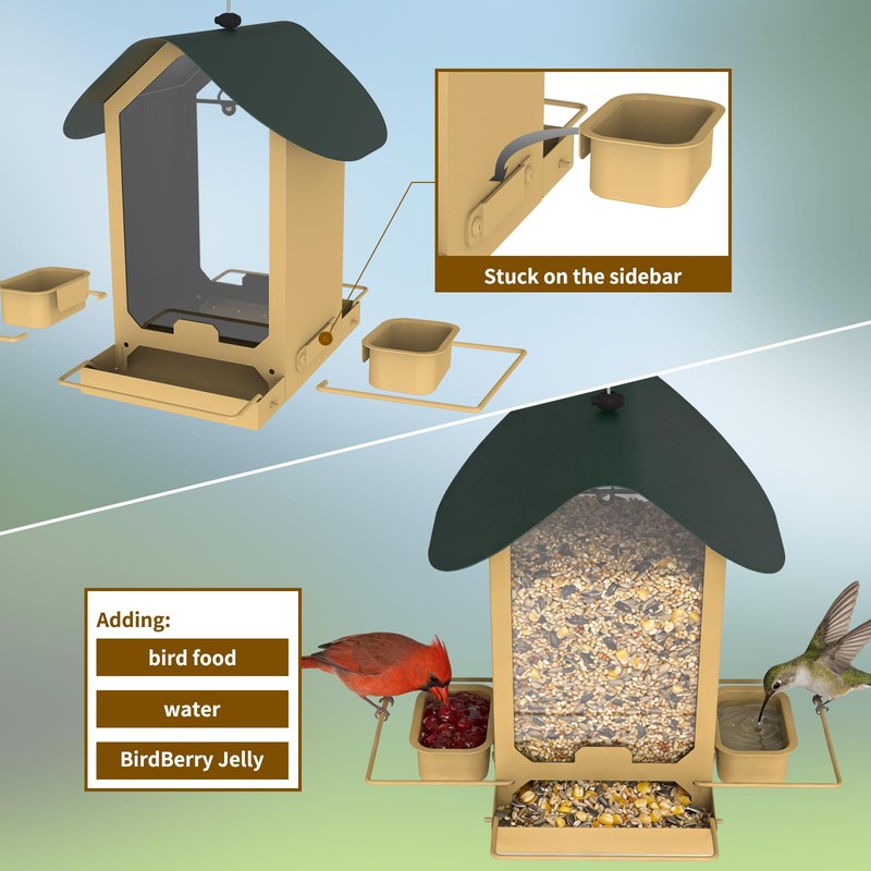 FlowaFoli Metal Bird Feeders for Outdoors | Both Sides Removable