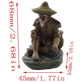 LQ Industrial Mini Fisherman Figurines Miniature Vintage Mudman Chinese Pottery Figurine Statue Resin Ornament for Fish Tank Bonsai Miniature Landscape Figure Indoor Sculpture Patio Ornaments