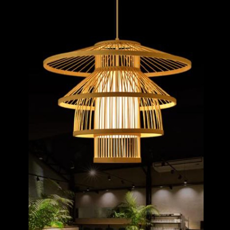 Bamboo Woven Pendant Light Imitation Sheepskin Chandelier Lantern Hanging Lamp