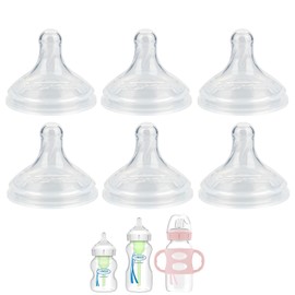 Silicone Nipple for Dr. Brown's Natural Flow Level 1 Wide-Neck Baby Bottle, 0m+, Slow Flow, 6 Count