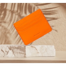 grande 3633 Genuine Leather Card Holder For Women and Men Super Slim Minimalist Small Snap Wallet (Orange)