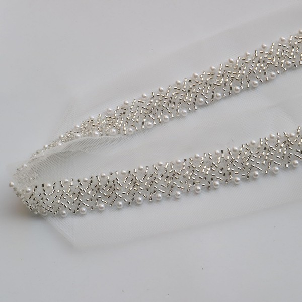 G-RUI 4.5yard White Golden Sequins Beaded Flower Embroidery lace Appliques