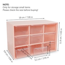 JUMRHFAN Small Drawers, Desktop Craft Storage Box, Plastic Organiser with 9 Removable Drawers for Sewing, DIY, Art Supplies, Office Supplies and Jewellery (Pink)