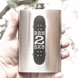 HipFlaskPlus 8oz Born 2 Skate Stainless Steel Flask