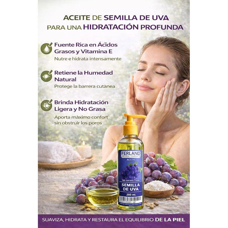 ACEITE DE SEMILLA DE UVA 100% PURO. 250 ml