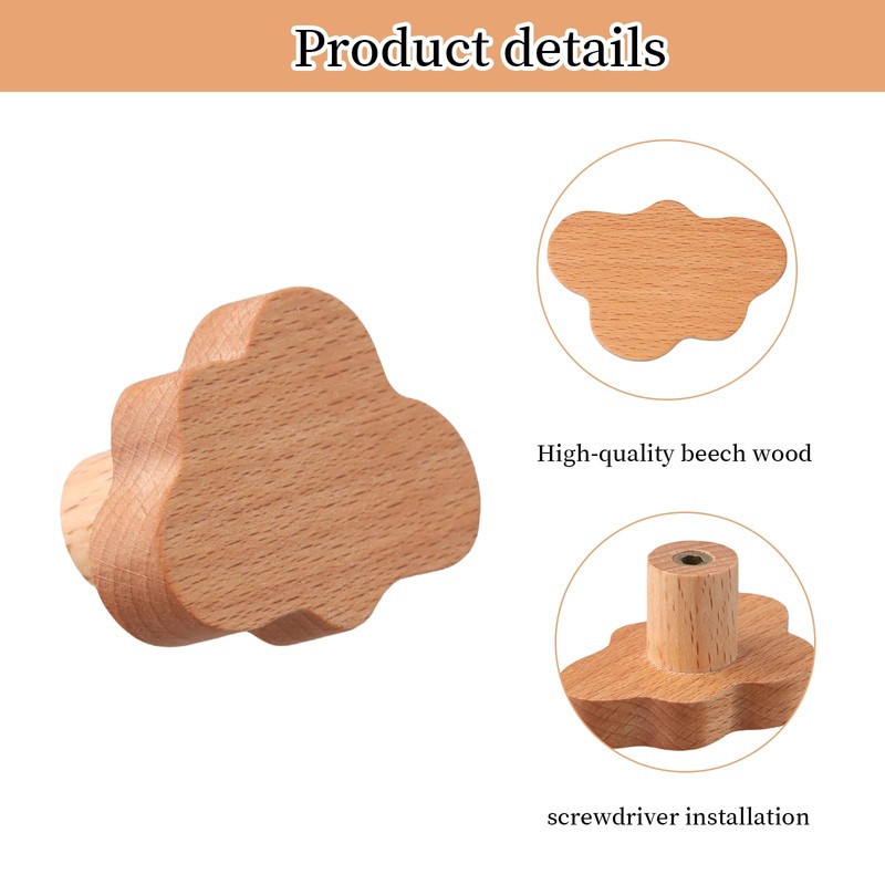 Wooden Cabinet Knobs, Pack of 6 Cabinet Knobs, Cloud Wood
