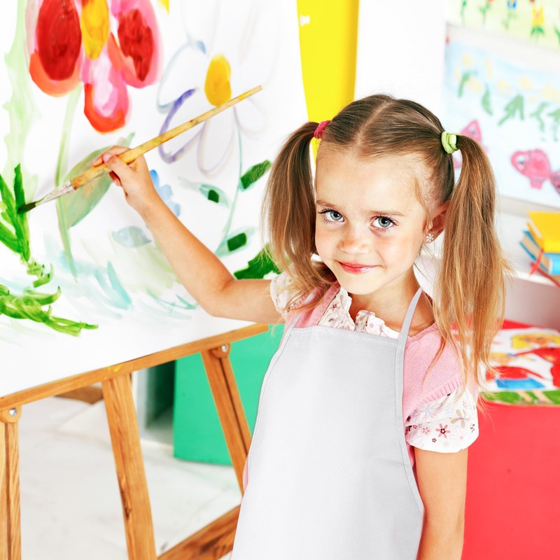 CHRORINE 6 Pack White Kids Painting Apron Bulk Toddler Art
