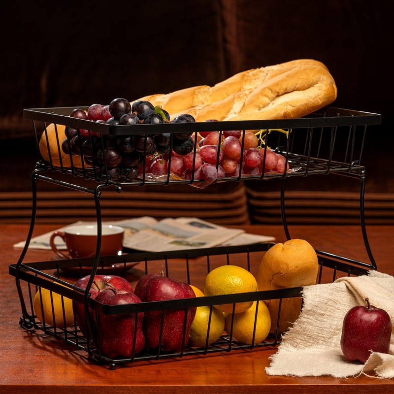 HOSY 2 Tier Steel Basket, Standing Storage Rack Ideas for