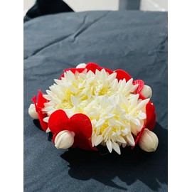 Women's Gajra for Hair, Artificial Scented Jasmine Flowers Bun,White Flowers Accessories for Women, Reusable Traditional gajra, Hair Accessories (White & Red)