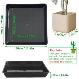 Bigwinyep 11 Inch Square Plant Saucer 5 Pack Plant Water Catcher Tray, Plastic Flower Pot Saucers for Indoors Outdoors, Drip Trays for Potted Plants, Black