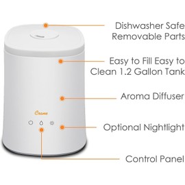 Crane Top Fill Ultrasonic Cool Mist Humidifier for Bedroom and Large Rooms, 1.2 Gallon Essential Oil Diffuser with Nightlight and Auto Shut-Off