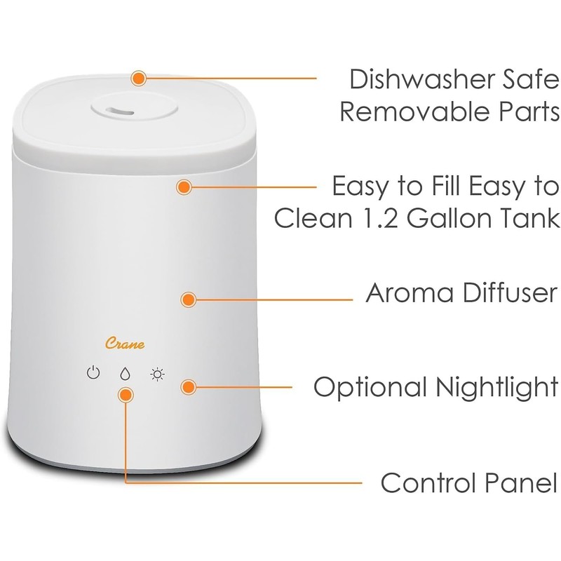 Crane Top Fill Ultrasonic Cool Mist Humidifier for Bedroom and