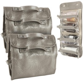 LDXDRU 2Pcs Roll Up Toiletry Bag, Foldable Makeup Bag, Hanging Makeup Bag Travel Cosmetic Bag, 4 in 1 Large Travel Toiletry Storage with Detachable Compartments