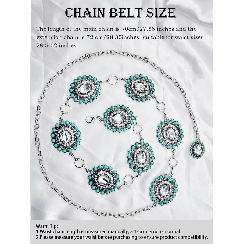 Xiokyo Boho Turquoise Concho Belt Heavy Metal Western Bling Rhinestone