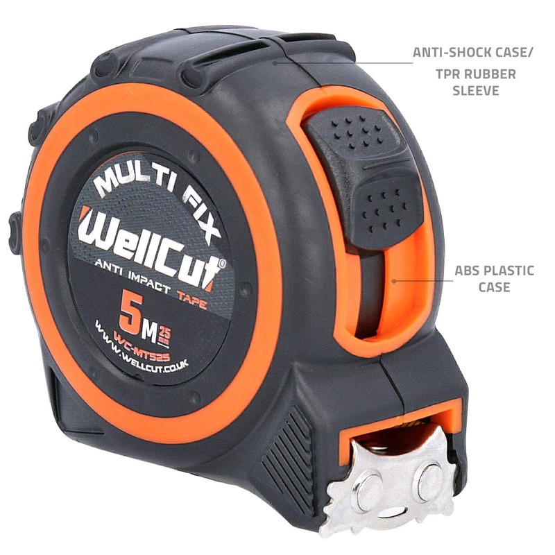 WellCut Retractable Tape Measure, with Metric & Imperial Dimensions, Rubberised