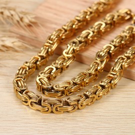 Flongo 2 Piece Men's Necklace Bracelet Set, Stainless Steel Necklace Bracelet Bangle Chain Byzantine Chain Black Silver Gold Golden Dominant Biker Punk Rock Men's Accessories, Stainless Steel, without