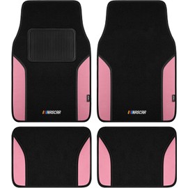 Alfombrillas para Piso de Auto NASCAR, Diseño de Alfombra y Cuero Rosa, Alfombrillas de Auto de Ajuste Universal para Todo Clima con Almohadilla de Talón Incorporada y Respaldo Antideslizante