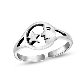 AeraVida Charm Goodnight Moon and Star Duo .925 Sterling Silver Toe or Pinky Ring | Minimalist Toe Rings for Women Sterling Silver | Silver Jewelry | Silver Ring
