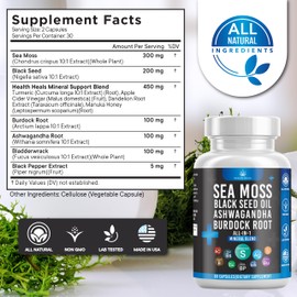 Health Heals Health Heals Silicon Sea Moss Black Seed Oil Ashwagandha Bladderwrack Burdock - 180 Count