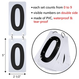 TOPTIE 2 Sets Tennis Score Keeper Visible 0-9 Double Sides Flip Scoreboard Numbers-Black-2.5 x 5 Inch