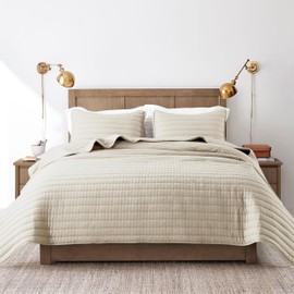 ROARINGWILD Neutral Beige Oversized California Cal King Size Quilt Bedding Sets with 2 Pillow Shams, Lightweight Bedspread Coverlet, Quilted Blanket Thin Comforter Bed Cover, 3 Pieces, 118x106 inches