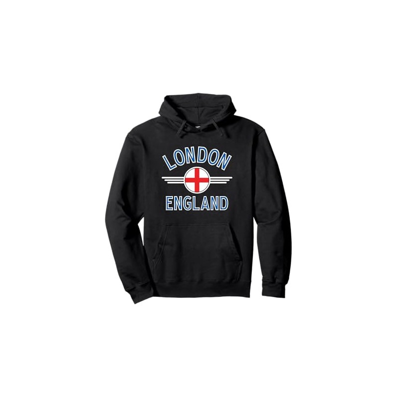 London England Flag Circle Blue Text Pullover Hoodie