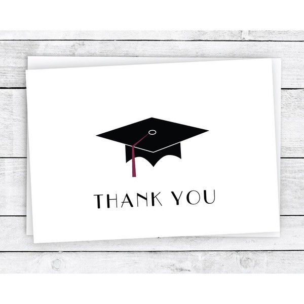 Graduation Cap with Colored Tassel Thank You Cards - 24 Cards & Envelopes (Maroon)