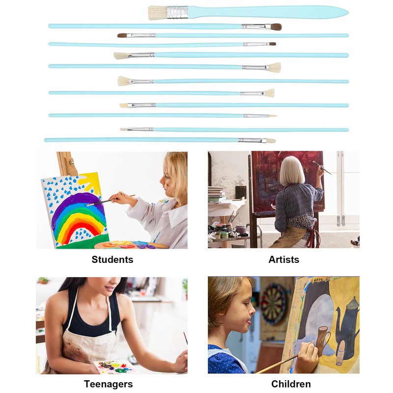 12Pcs Art Paint Brushes Drawing Fan Shaped Artist Brush Long