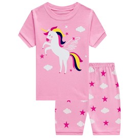 Popshion Unicorn Pajamas for Girl Short Sleeve Toddler Pjs Summer Clothes Sleepwear Sets Unicorn Shirts 5t