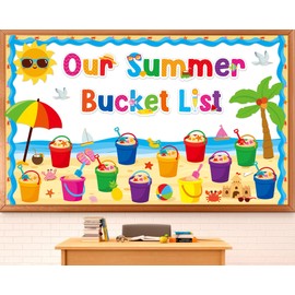 48Pcs Summer Bulletin Board Classroom Decorations Our Summer Bucket List Cutouts Hawaii Sun Beach Name Tags Tropical Hawaii Bucket List Paper Cutouts for Office School Home Chalkboard Classroom Decor