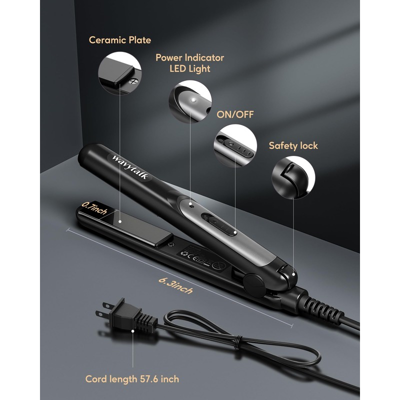 Wavytalk Mini Flat Iron 0.7 Inch Ceramic Mini Hair Straightener,