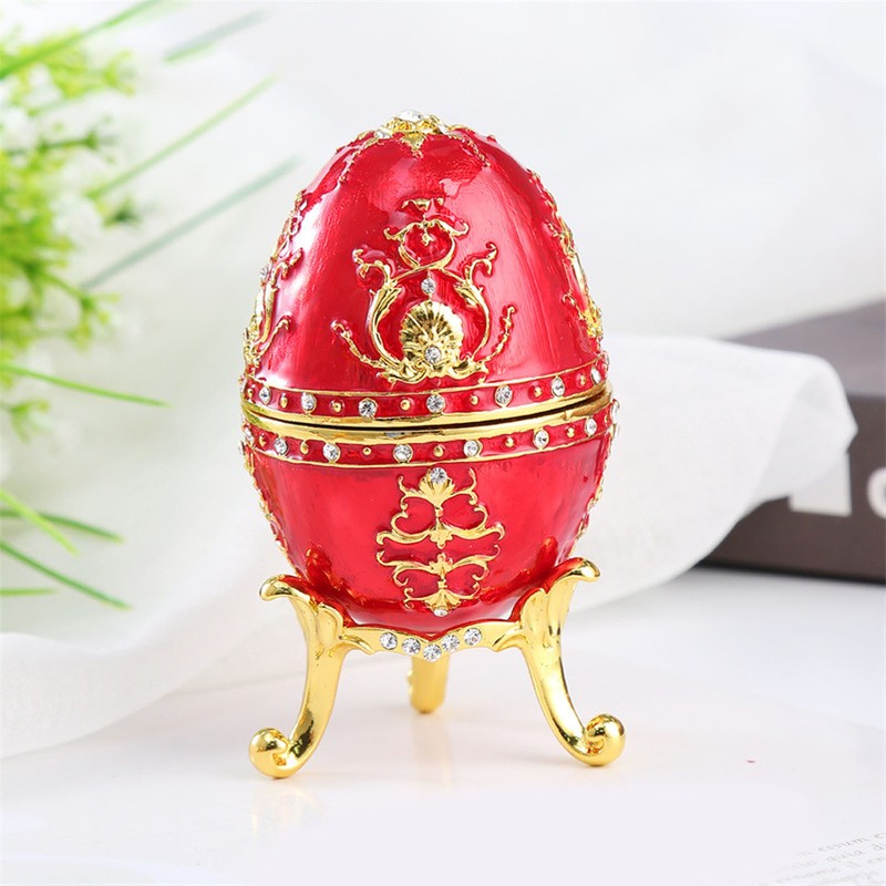 Egg Style Jewelry Trinket Box Zinc Alloy Hand Painted Enameled