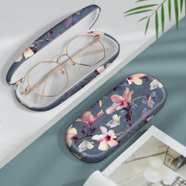 Fintie Hard Case Glasses Case - Portable Hard Case Glasses Case with Glasses Cleaning Cloth - Case for Glasses and Sunglasses, Blooming Hibiscus