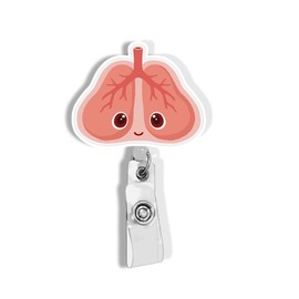 WIRESTER Retractable Badge Reel ID Holder with Alligator Clip for Office Worker, Medical Staffs, Student, Doctor, Nurse, Healthcare Workers - Pink Lungs Pulmonary