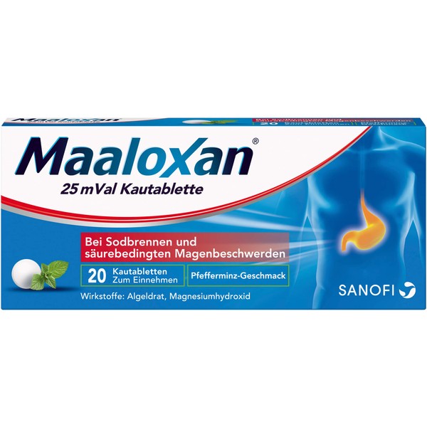 Maaloxan 25 mVal bei Sodbrennen Kautabletten Pfefferminz-Geschmack, 20 pcs. Tablets