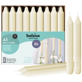 BOLSIUS Ivory Household Candles Bulk Pack 45 Count - Unscented Dripless 7 Inch Dinner Candlesticks - 6+ Hours Burn Time - Premium European Quality - Consistent Smokeless Flame - 100% Cotton Wick