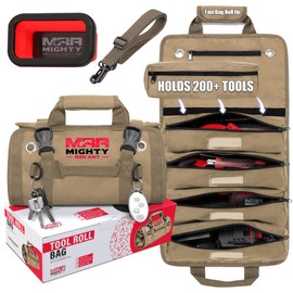 Mighty Red Ant Tool Roll Bag Organizer with Magnetic Plate – Heavy Duty Polyester, Ideal Gifts For Men, Portable Tool Roll Up Bag with 5 Large Pouches & 4 Tool Strap – Khaki (26 Inches)